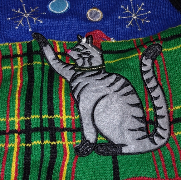 Christmas Cat Lady Black and Red Festive Sweater/Button Up Cardigan Size XL - Picture 5 of 6
